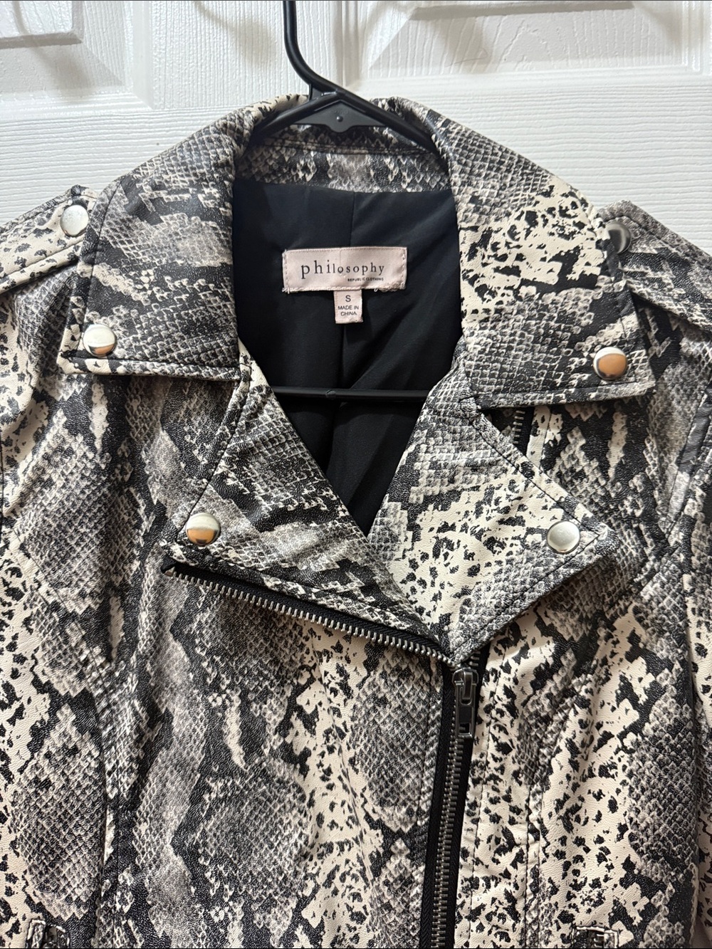 Philosophy Black & White Snake-Print Moto Jacket